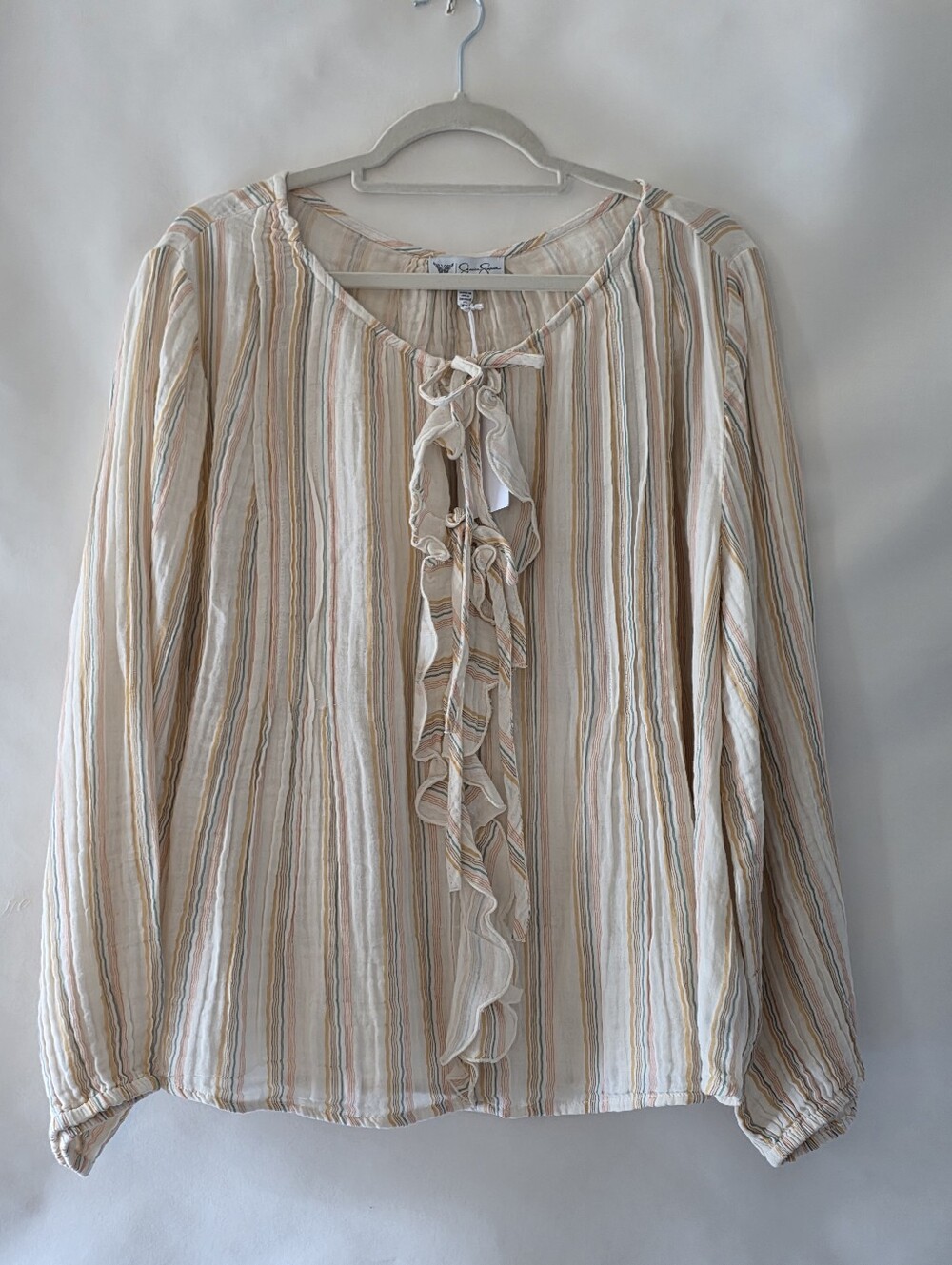 Plus Size Striped Ruffle Front‎ Cotton Top 4X NEW Jessica Simpson Popover Gauzy